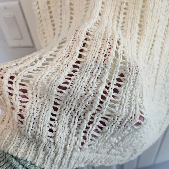 Torrid Open Knit Blouse Women 2X Cream Boho Cottage Coastal Short Sleeve Neutral - Picture 5 of 9